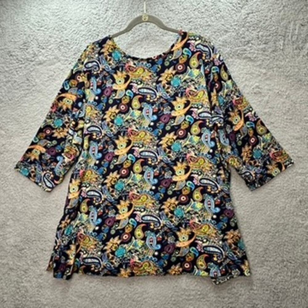 Ulla Popken Women's Size 28/30 Colorful Paisley‎ Top V-Neck 3/4 Sleeves Comfort - Picture 10 of 11